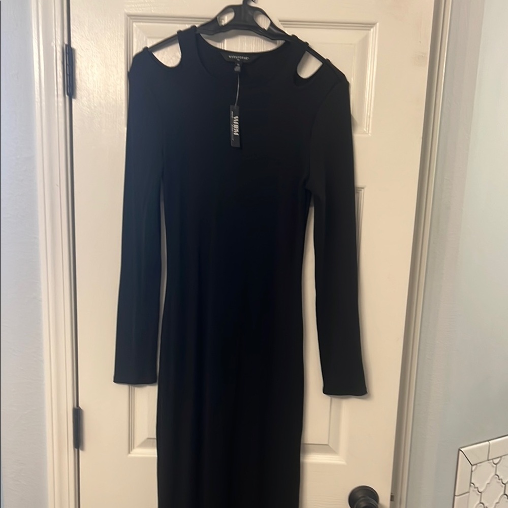 White House Black Market Black Cold Shoulder Sheath Dress